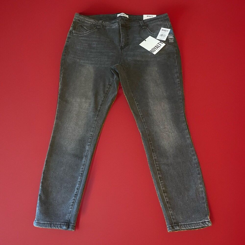 Royalty For Me Womens 18W Skinny Jeans Grey Tummy Control Curve Confidence NWT